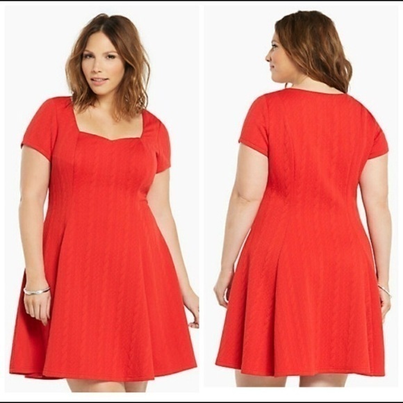 Torrid Red Textured Skater Dress - Picture 1 of 6